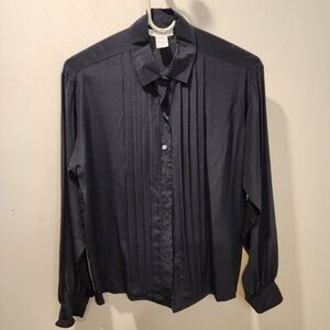 JACK MULQUEEN Chemise Women's Vintage 100% Silk Black Long Sleevesless shirts 10